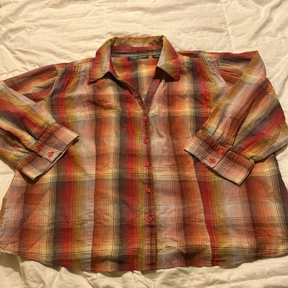 Lemon Grass XL Orange plaid button down 3/4 sleeved.